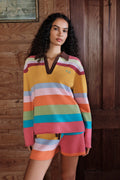 Cashmere Collared Sweater - Popsicle Stripe