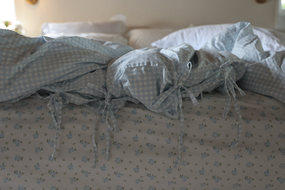 Gingham Duvet Set - Powder Blue